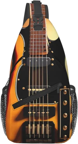 Men's Instrumental Guitar printed casual crossbody bag, chest bag, adjustable shoulder strap, suitable for daily travel
