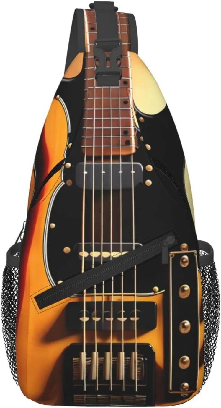 Men's Instrumental Guitar printed casual crossbody bag, chest bag, adjustable shoulder strap, suitable for daily travel