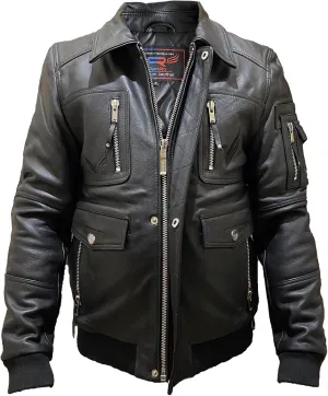 Mens Leather Bomber Jacket Air Force Aviator