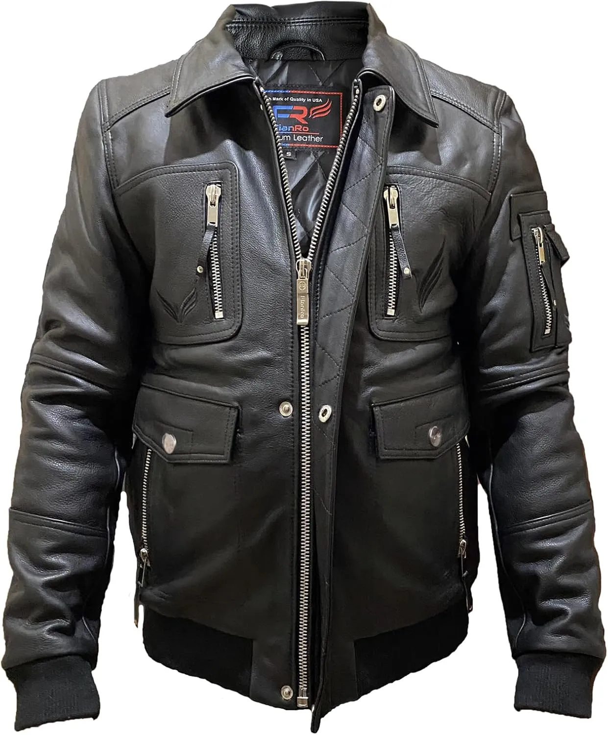 Mens Leather Bomber Jacket Air Force Aviator