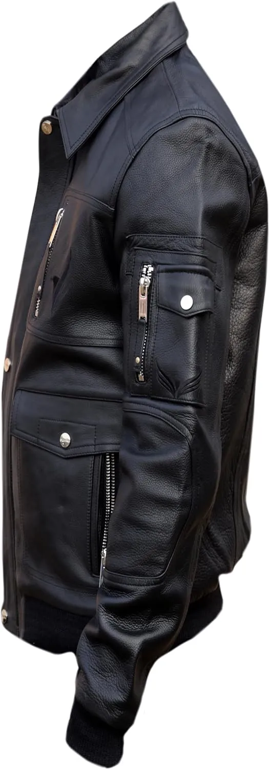 Mens Leather Bomber Jacket Air Force Aviator