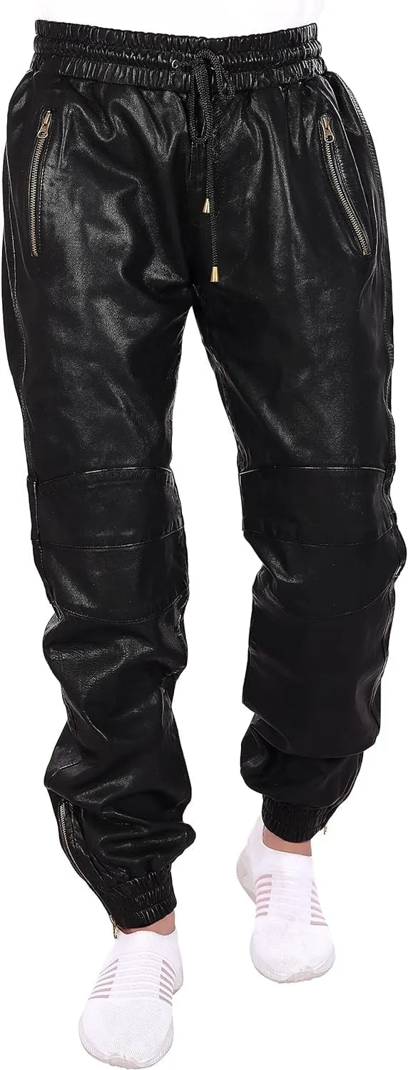 Mens Leather Joggers Pant for Bikers & Riders, Moto Sports Drawstring Pants, Trousers for Boys - Slim Fit Joggers