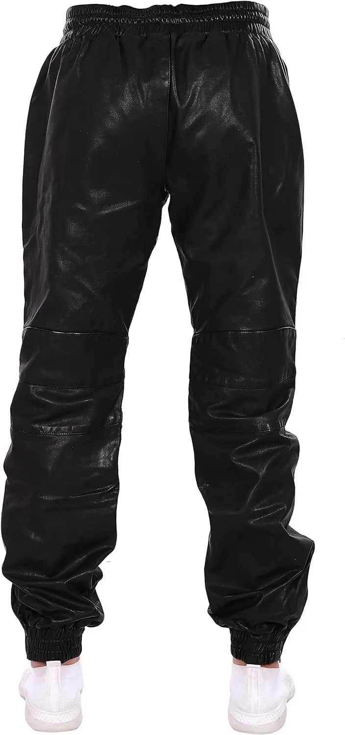 Mens Leather Joggers Pant for Bikers & Riders, Moto Sports Drawstring Pants, Trousers for Boys - Slim Fit Joggers