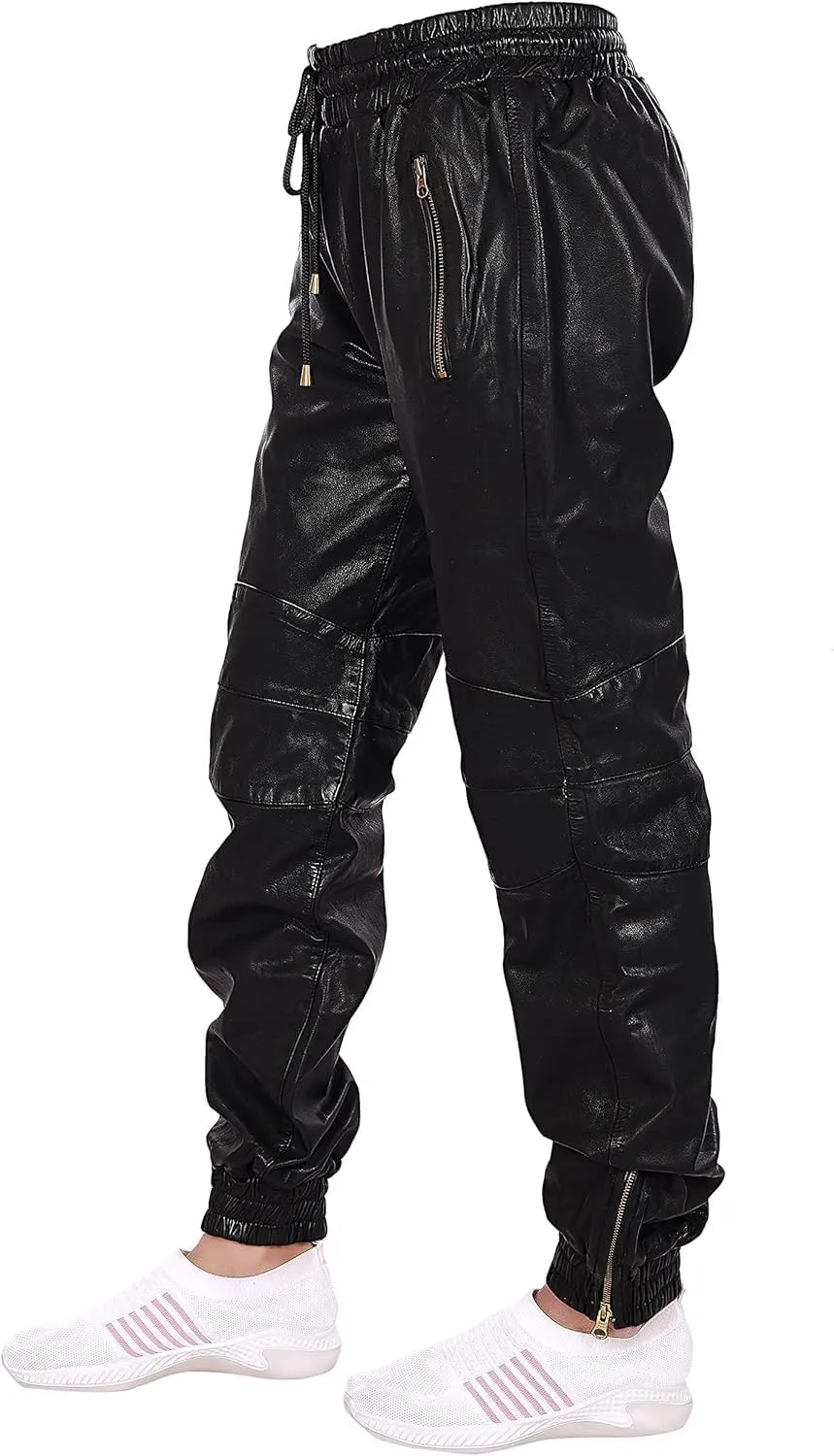 Mens Leather Joggers Pant for Bikers & Riders, Moto Sports Drawstring Pants, Trousers for Boys - Slim Fit Joggers