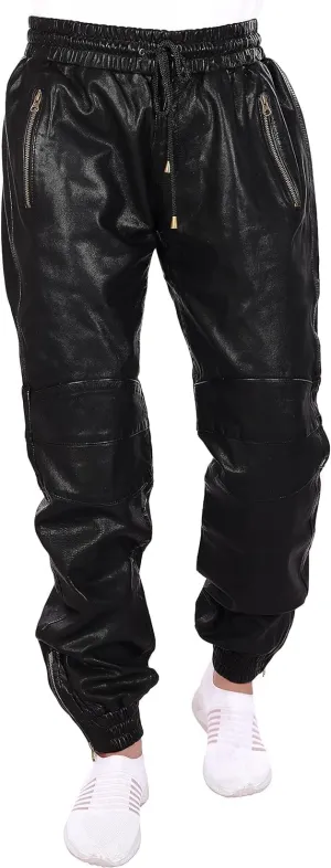 Mens Leather Joggers Pant for Bikers & Riders, Moto Sports Drawstring Pants, Trousers for Boys - Slim Fit Joggers