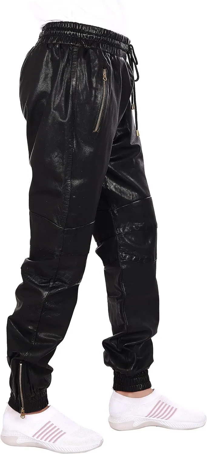 Mens Leather Joggers Pant for Bikers & Riders, Moto Sports Drawstring Pants, Trousers for Boys - Slim Fit Joggers