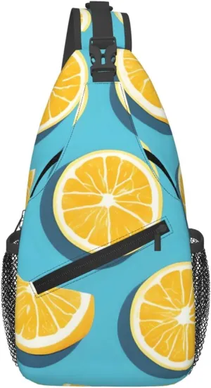 Men's Lemon wedges printed casual crossbody bag, chest bag, adjustable shoulder strap, suitable for daily travel
