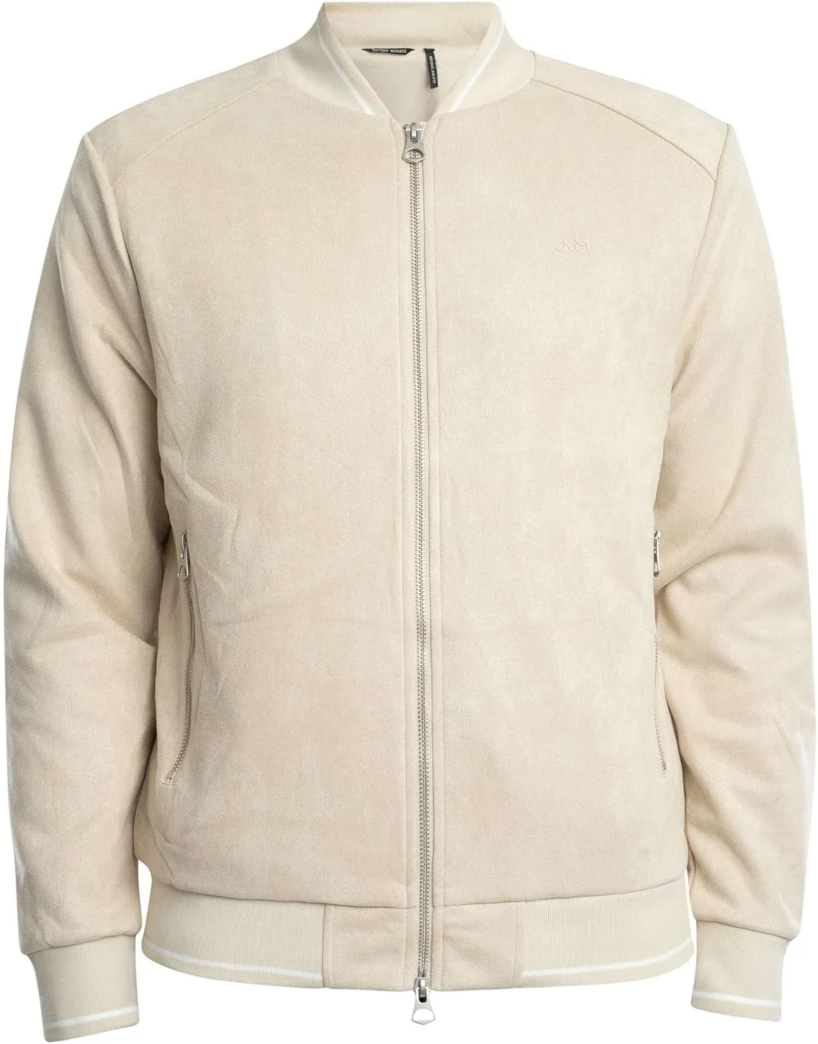 Men's Logo Suede Bomber Jacket, Beige