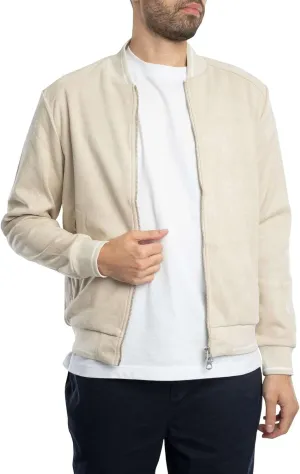 Men's Logo Suede Bomber Jacket, Beige