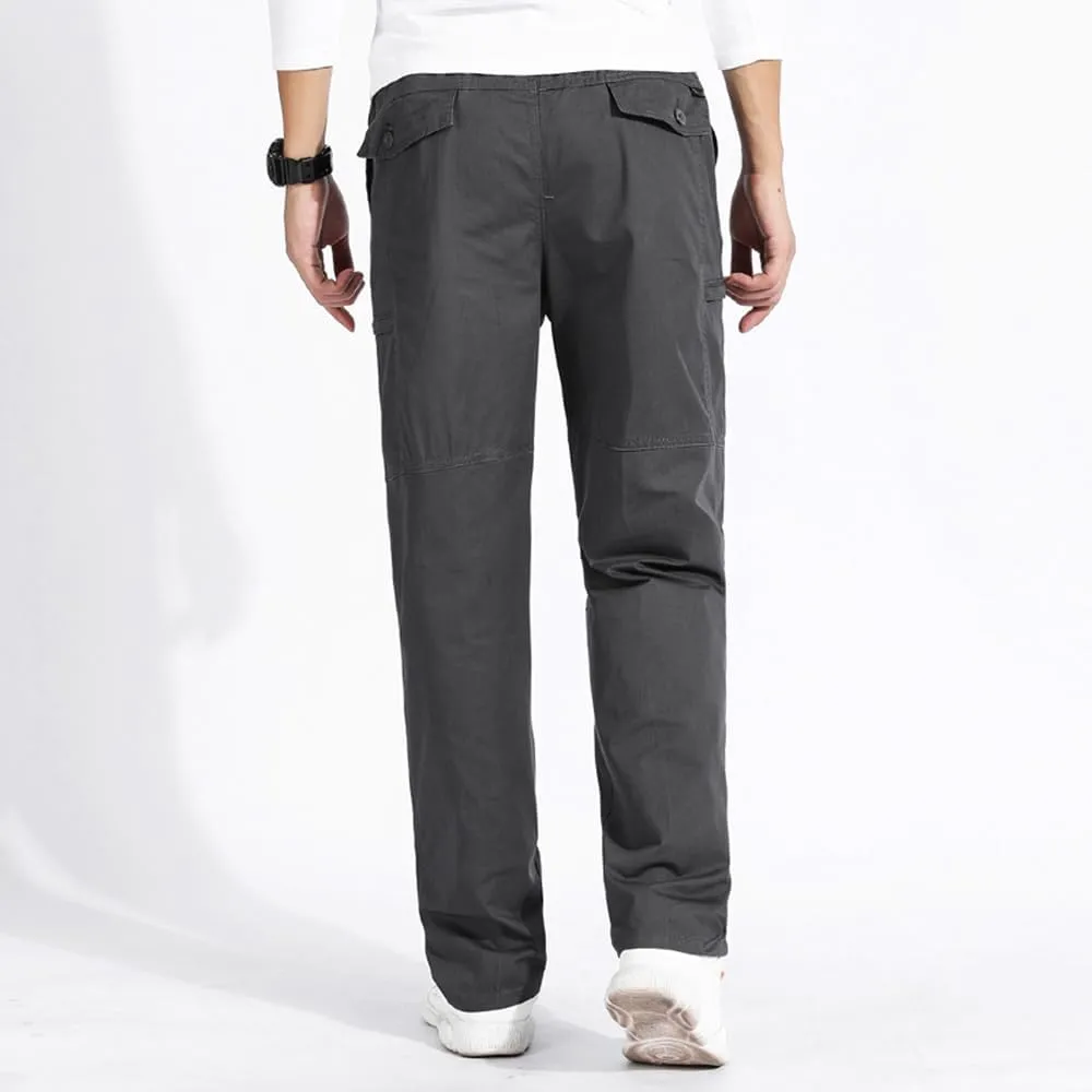 Men's Loose Fit Cargo Pants Drawstring Cotton Tactical Pants with Zipper Pockets