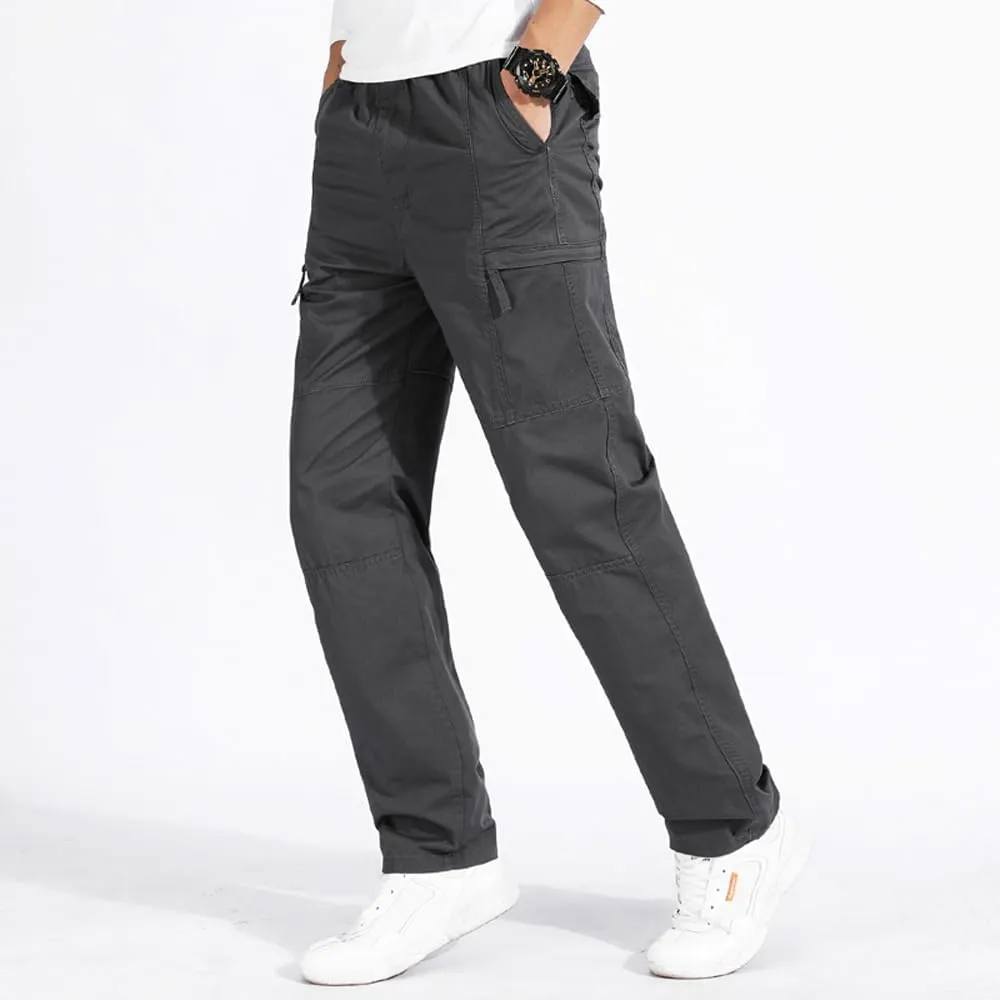 Men's Loose Fit Cargo Pants Drawstring Cotton Tactical Pants with Zipper Pockets