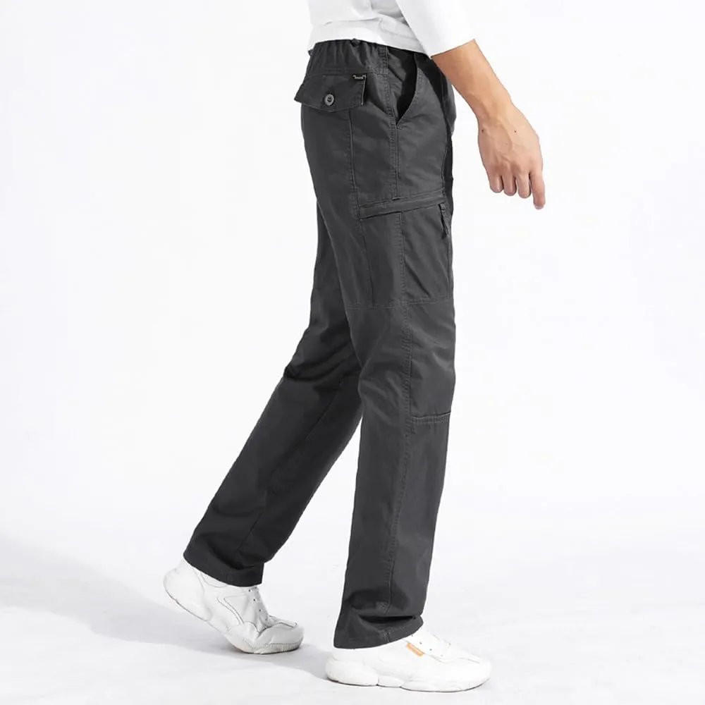 Men's Loose Fit Cargo Pants Drawstring Cotton Tactical Pants with Zipper Pockets