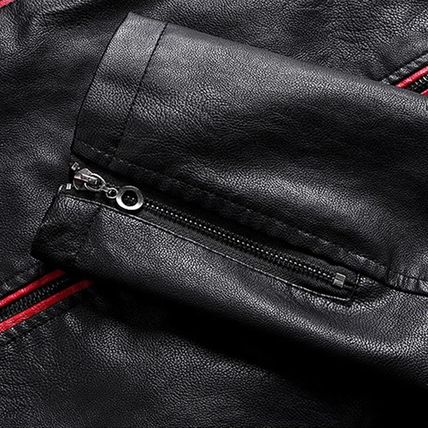 Men's Stand Collar PU Motorcycle Jacket Biker Riding Long Sleeve Coat Jackets Faux Zip-Up Slim Armor Leather Outerwear