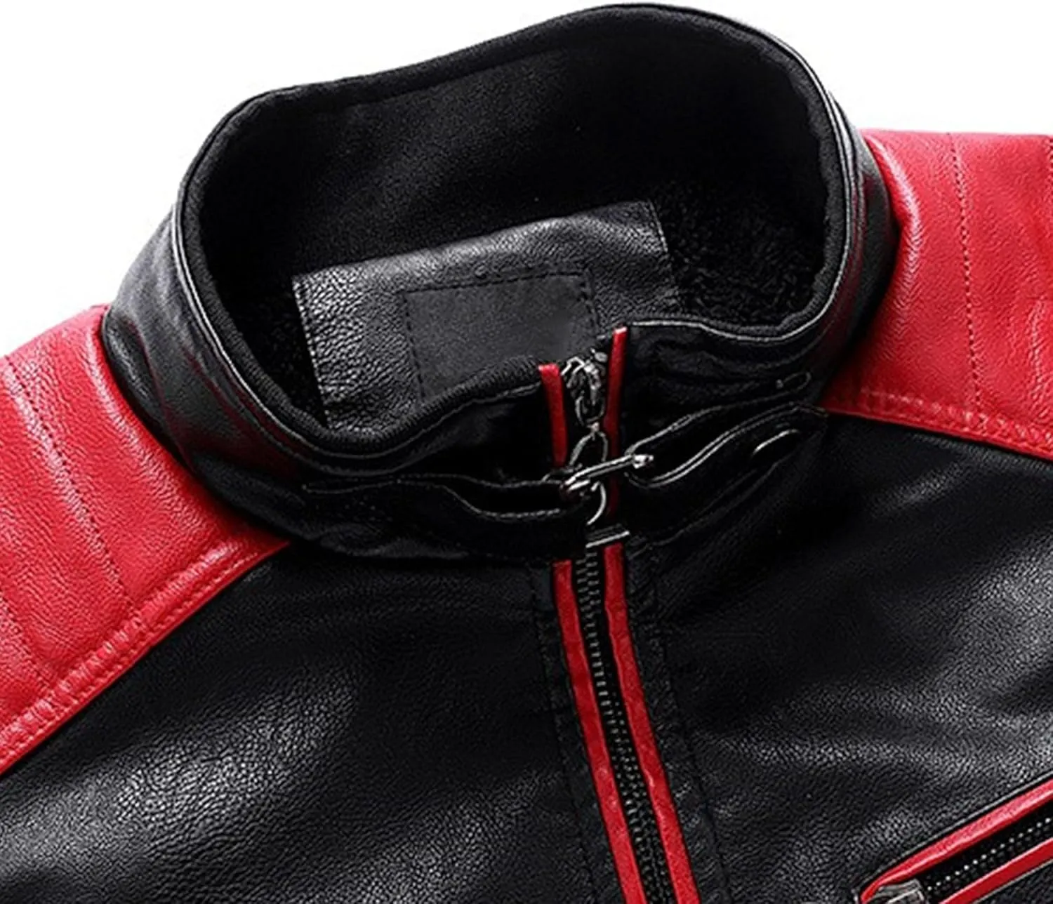 Men's Stand Collar PU Motorcycle Jacket Biker Riding Long Sleeve Coat Jackets Faux Zip-Up Slim Armor Leather Outerwear