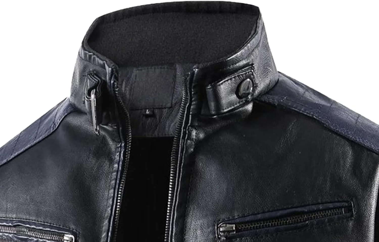 Men's Stand Collar PU Motorcycle Jacket Biker Riding Long Sleeve Coat Jackets Faux Zip-Up Slim Armor Leather Outerwear