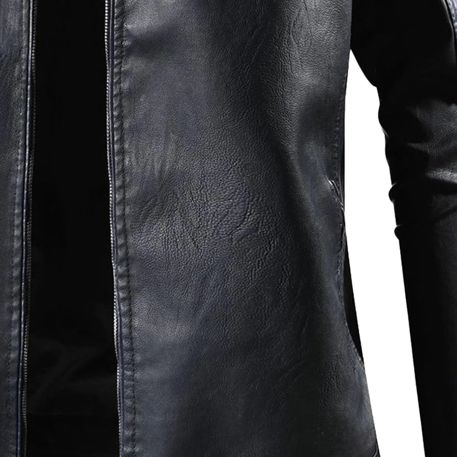 Men's Stand Collar PU Motorcycle Jacket Biker Riding Long Sleeve Coat Jackets Faux Zip-Up Slim Armor Leather Outerwear