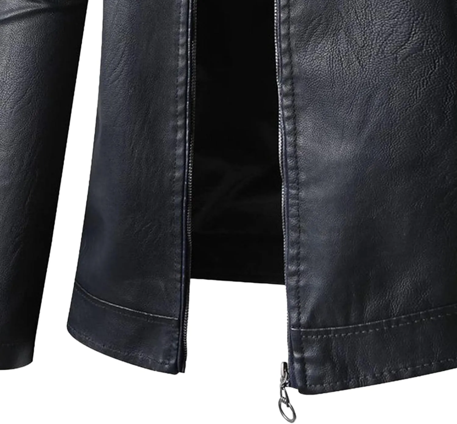 Men's Stand Collar PU Motorcycle Jacket Biker Riding Long Sleeve Coat Jackets Faux Zip-Up Slim Armor Leather Outerwear