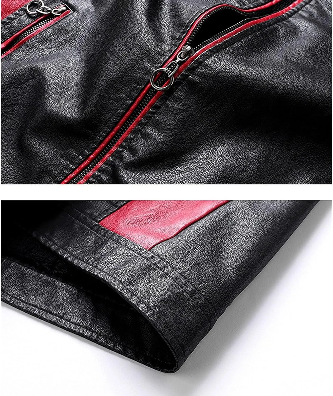 Men's Stand Collar PU Motorcycle Jacket Biker Riding Long Sleeve Coat Jackets Faux Zip-Up Slim Armor Leather Outerwear