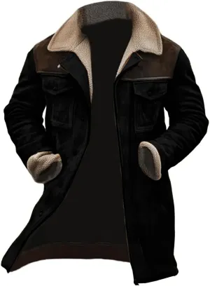 Men's Suede Coat Vintage Suede Pocket Plush Reversed Collar Mens Outdoor Jacket Coat Outdoor Retro Top