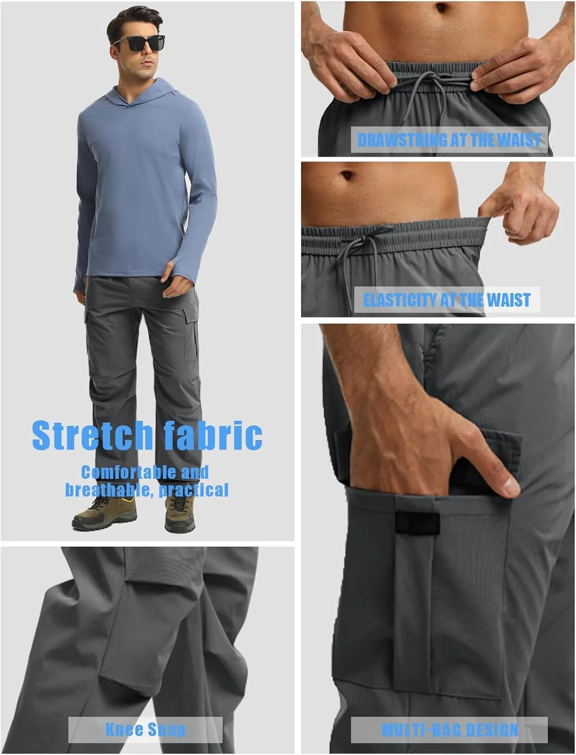 Men's Track Pants Outdoor Athletic Running Casual Joggers Pants with Zipper Pockets Lightweight Quick Dry
