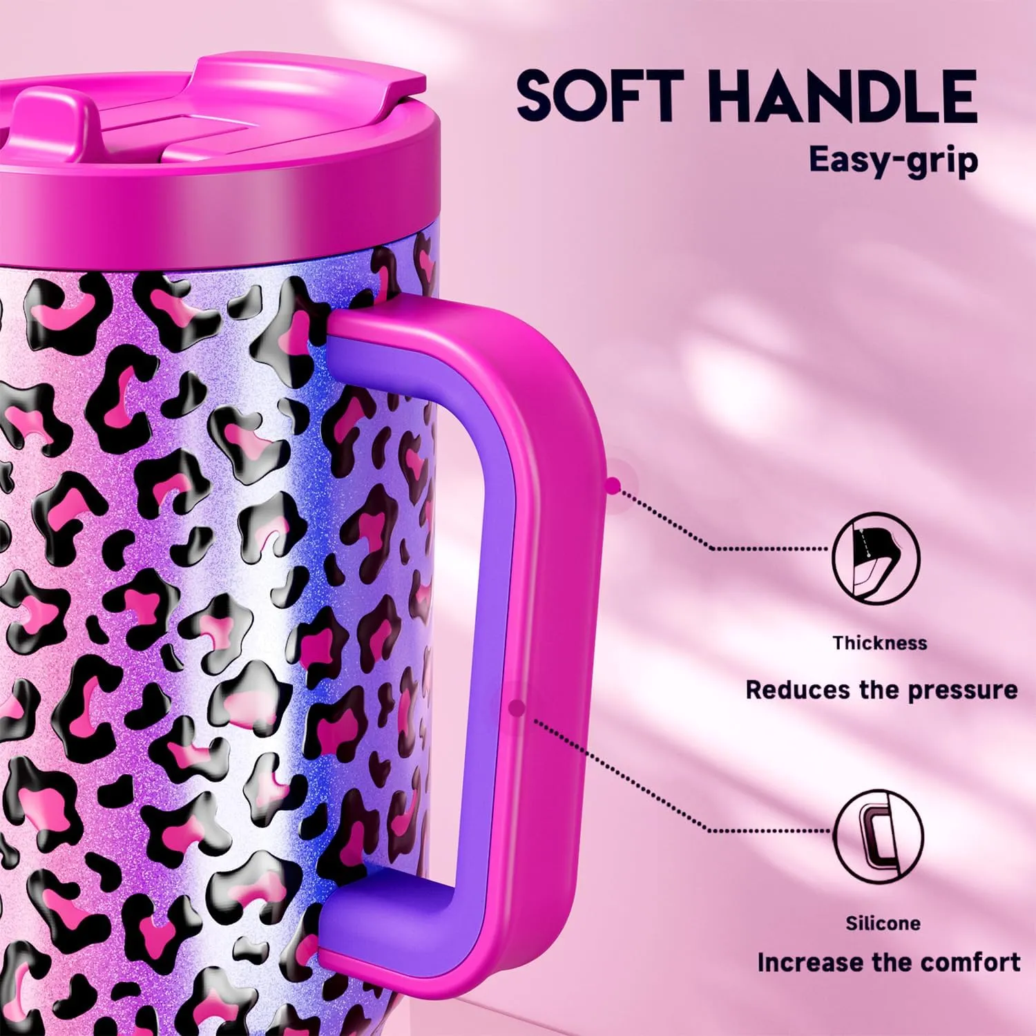 Meoky 32 oz Tumbler with Handle and Flip Straw, 100% Leakproof Tumbler with Lid and Straw, Stainless Steel Insulated Cup, Cupholder Friendly, Keeps Cold for 24 Hours (Celebration)