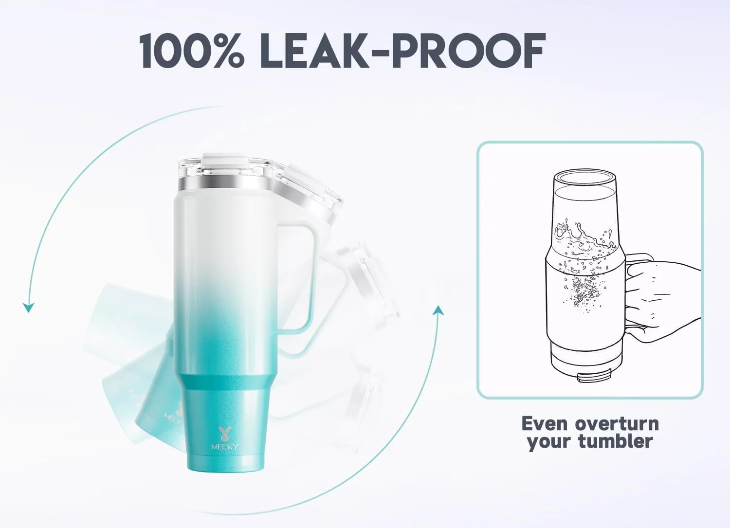 Meoky 40oz Tumbler with Handle, Stainless Steel Travel Mug with 2-in-1 Straw and Sip Lid, Vacuum Insulated Coffee Mug, 100% Leak Proof, Keeps Cold for 34 Hours or Hot for 10 Hours (Azure)