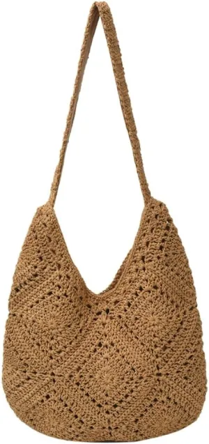Mesh Beach Tote Bag, Woven Summer Vacation Aesthetic Boho Tote Bag for Women Shoulder Shopping Handbag Stylish crossbody