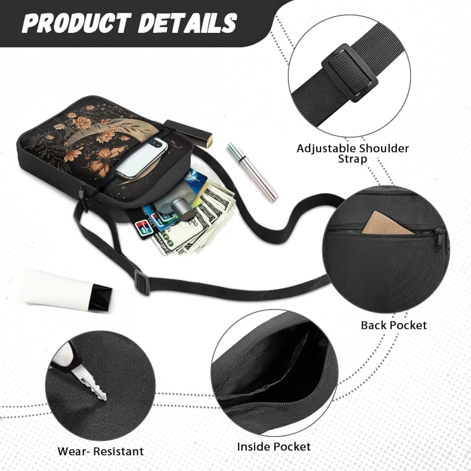 Messenger Bag for Women Lightweight Adjustable Crossbody Bag Compact Sling Satchel Casual Purse for Travel Everyday