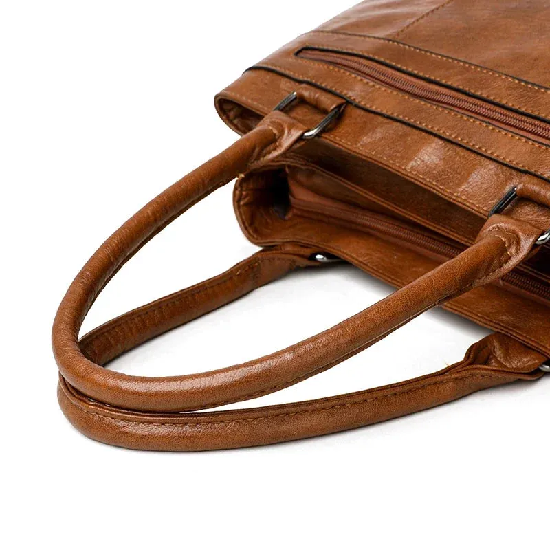 Metro Mode Faux Leather Tote – Multi-Zip Carry Bag