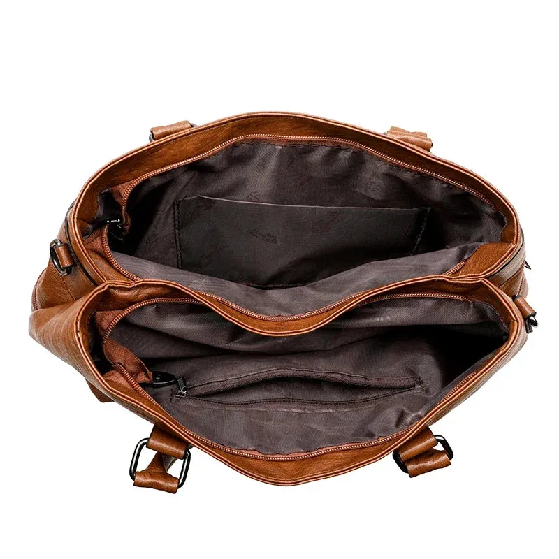 Metro Mode Faux Leather Tote – Multi-Zip Carry Bag
