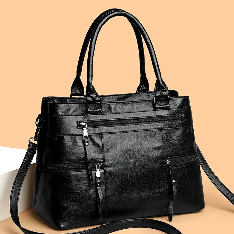 Metro Mode Faux Leather Tote – Multi-Zip Carry Bag
