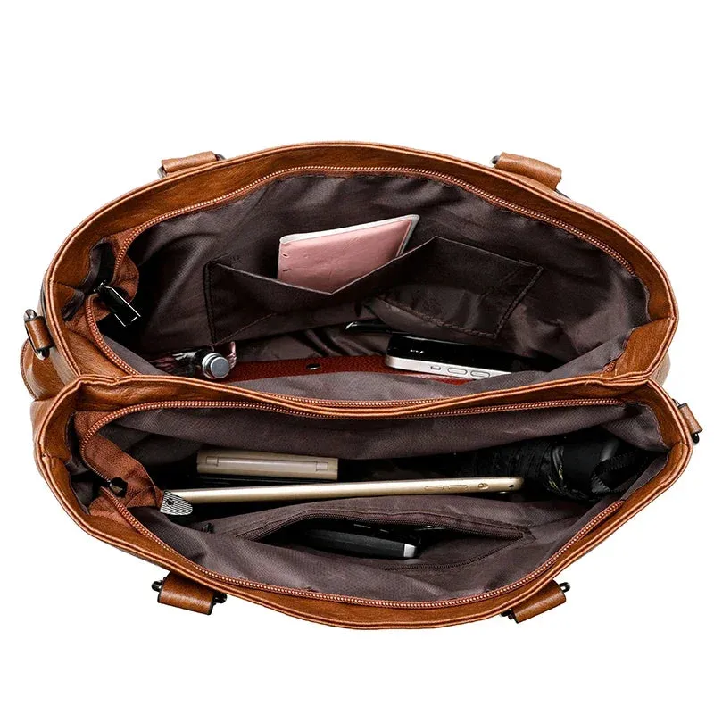 Metro Mode Faux Leather Tote – Multi-Zip Carry Bag