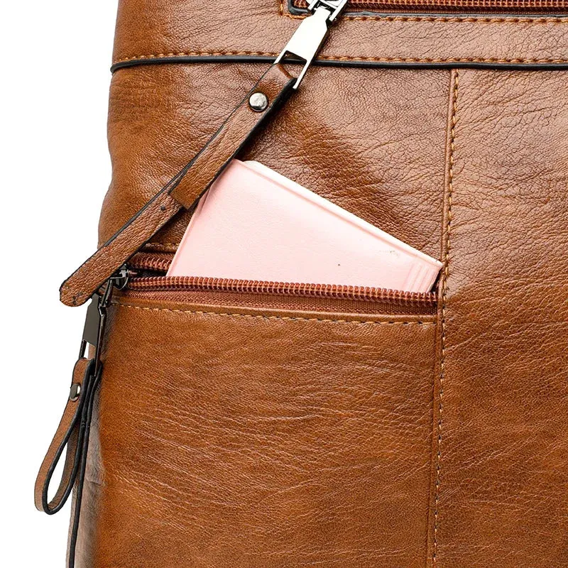 Metro Mode Faux Leather Tote – Multi-Zip Carry Bag