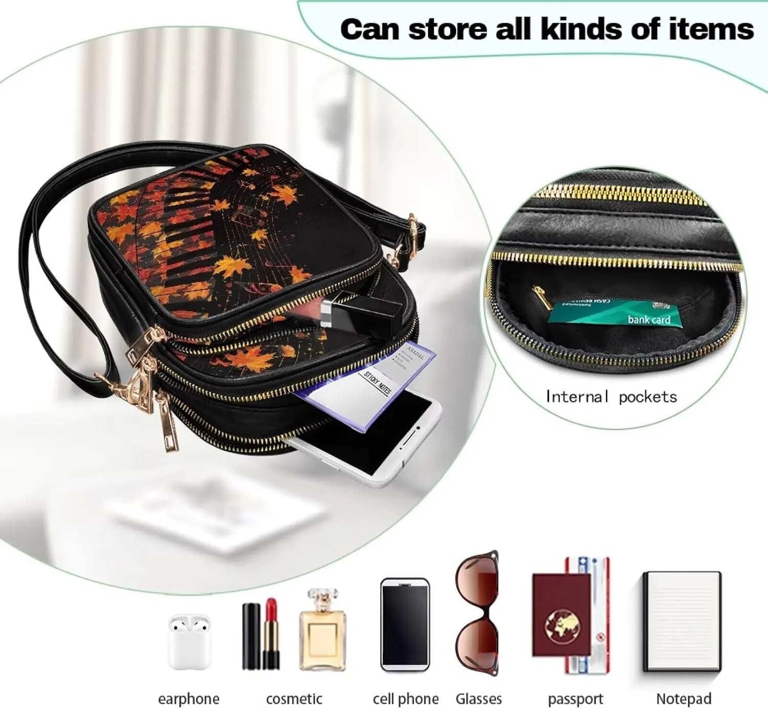 Mini Durable Womens Crossbody Bag with Zipper Pockets for Daily Use