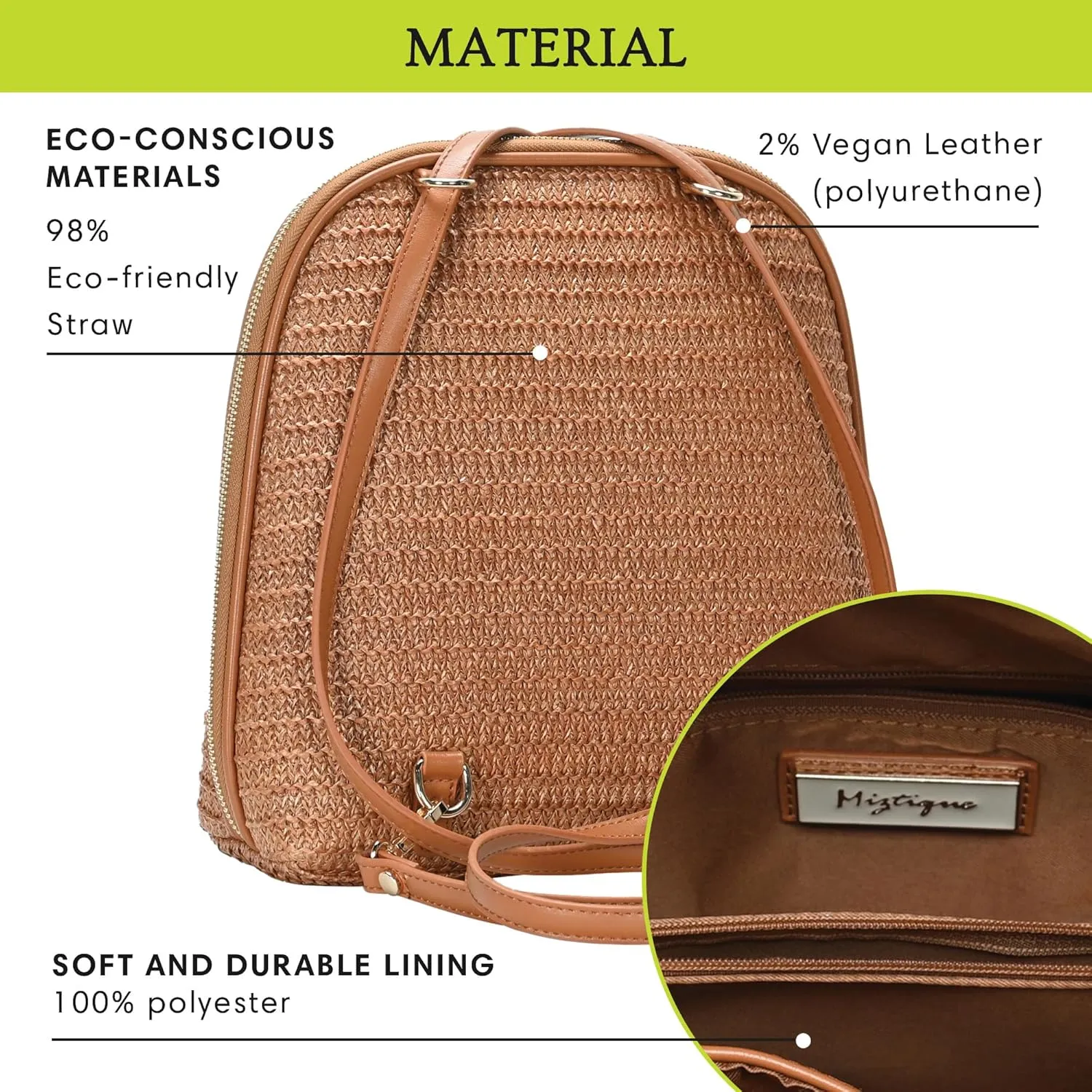 Miztique The Daisy Woven Straw Convertible Backpack Purse for Women (Tan) | Woven Straw Shoulder Strap Bag or Convertible Backpack | 10.5in x 4in x 11.5in |