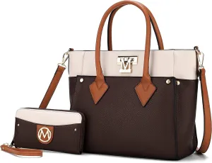 MKF Collection Designer Tote Bag for Women, Vegan Leather a Color-Block Fashion Handbag Purse with Wristlet Wallet