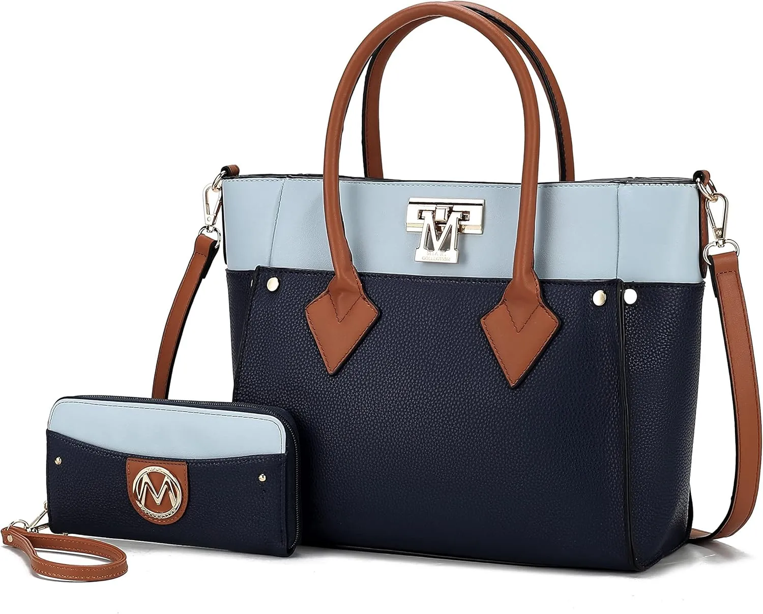 MKF Collection Designer Tote Bag for Women, Vegan Leather a Color-Block Fashion Handbag Purse with Wristlet Wallet