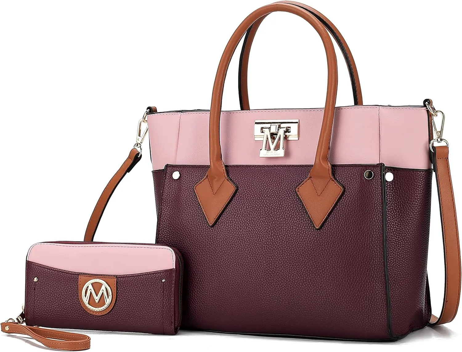 MKF Collection Designer Tote Bag for Women, Vegan Leather a Color-Block Fashion Handbag Purse with Wristlet Wallet
