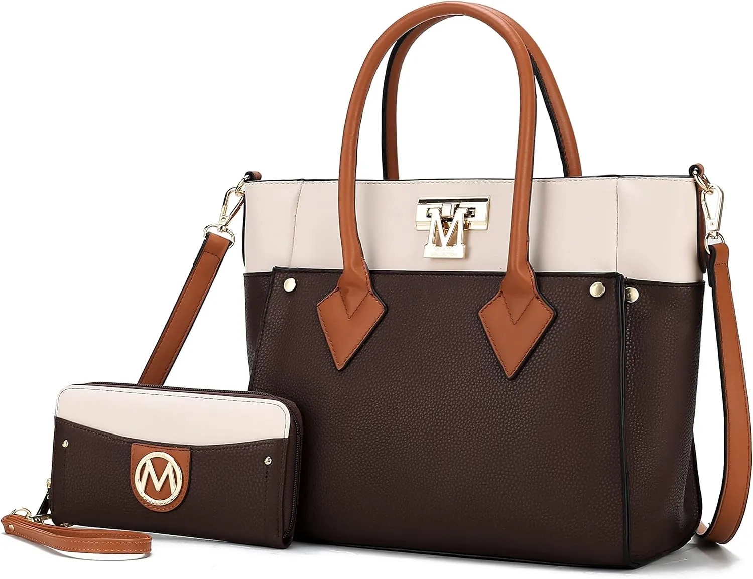 MKF Collection Designer Tote Bag for Women, Vegan Leather a Color-Block Fashion Handbag Purse with Wristlet Wallet