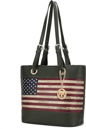 MKF Collection USA Tote Shoulder Bag for Women Vegan Leather Patriotic Handbag, Lady Fashion American Flag Satchel Purse