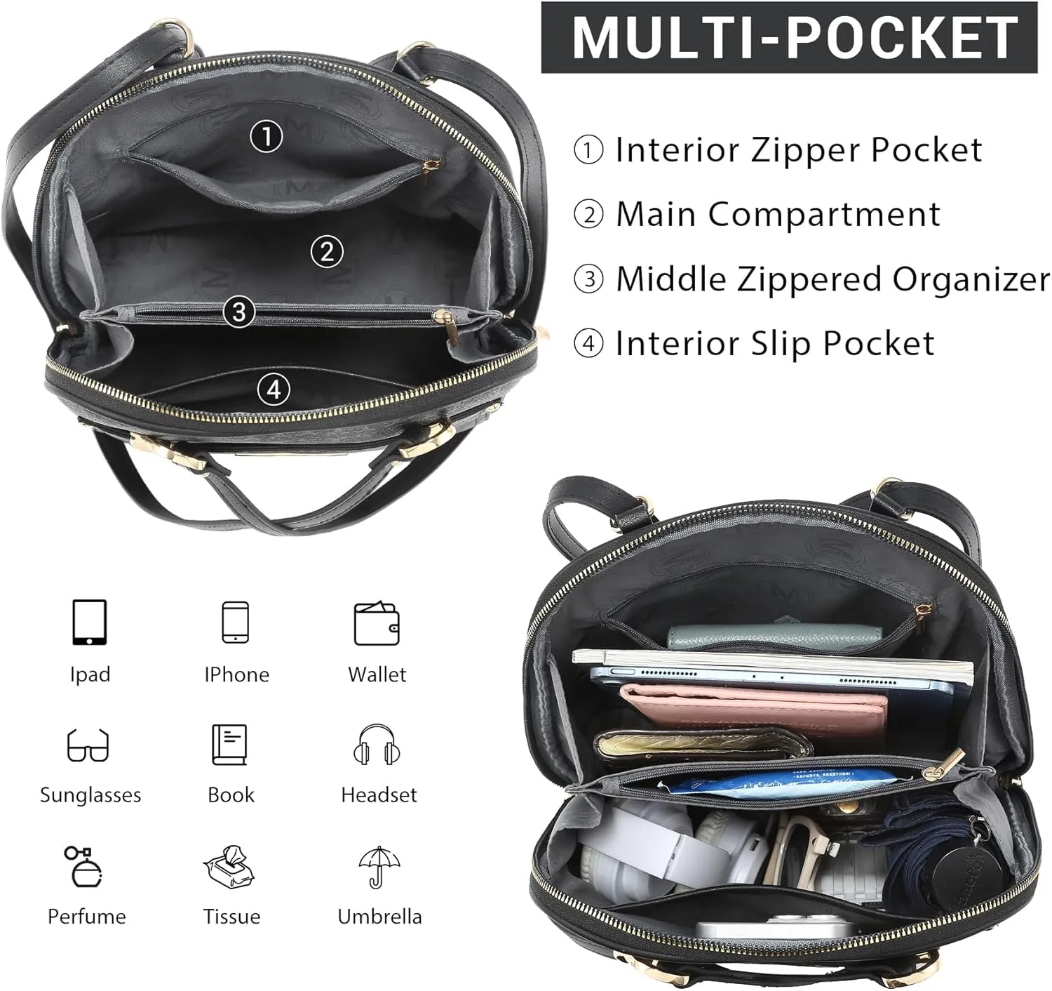 MKP COLLECTION Womens Convertible Backpack Purse Multi-Pocket Handbag Fashion Designer Ladies Shoulder Bag for Travel Work