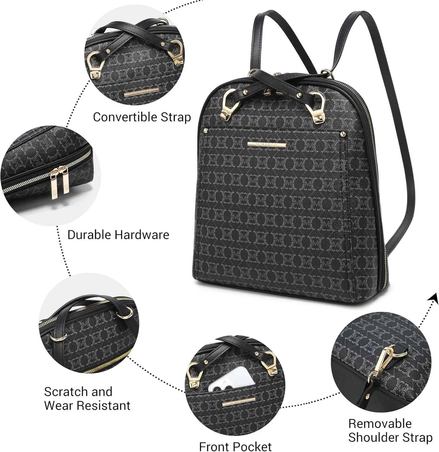 MKP COLLECTION Womens Convertible Backpack Purse Multi-Pocket Handbag Fashion Designer Ladies Shoulder Bag for Travel Work