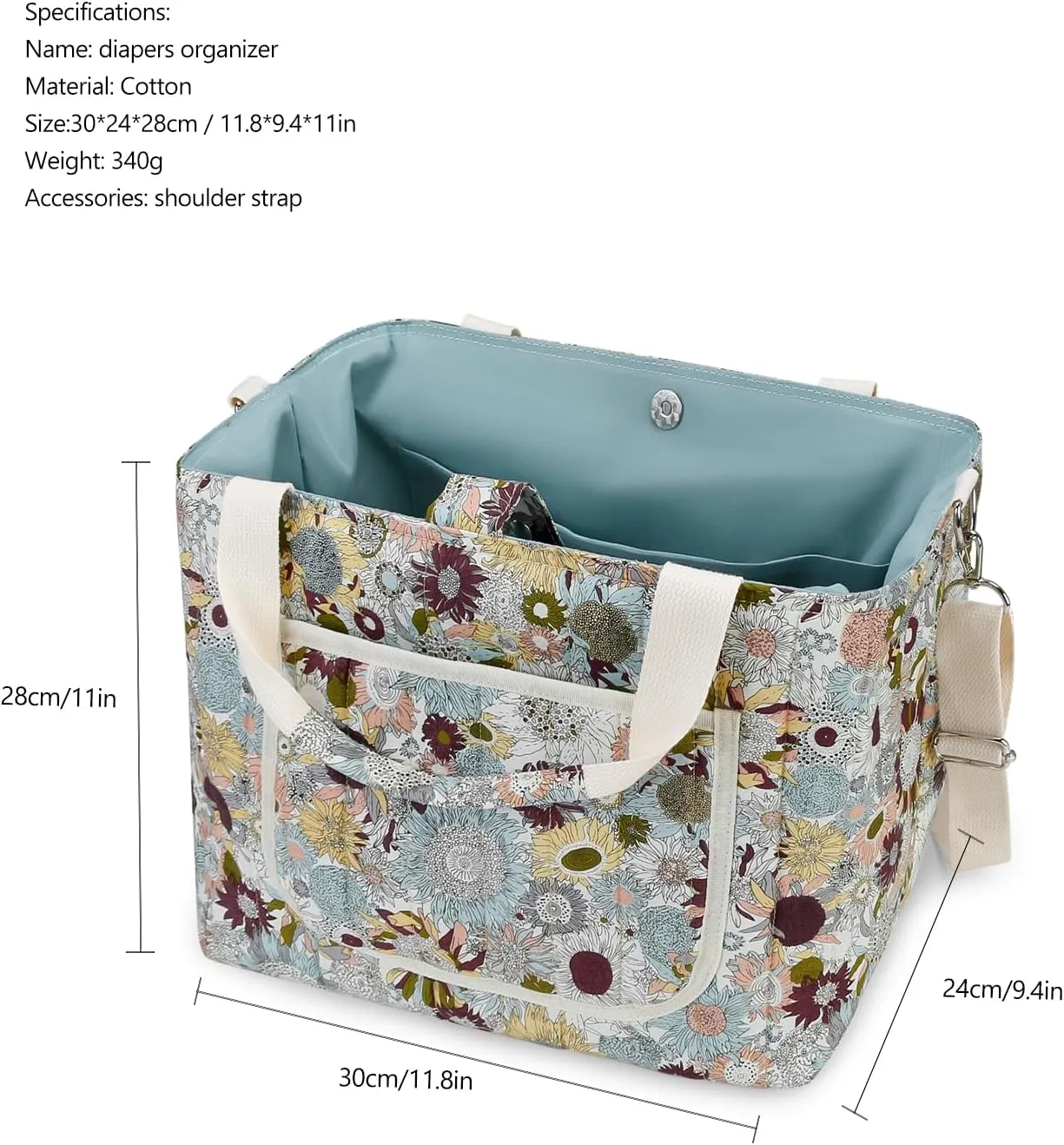 MOMIGO Diaper Bag Tote - Classic Floral Large Capacity Diaper Caddy Tote Bag Baby Stroller Bag (Sunflower)