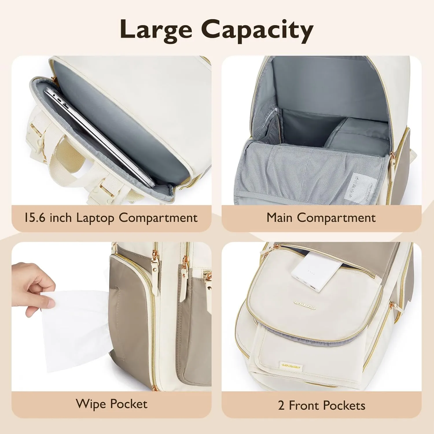 mommore Breast Pump Bag with Cooler Pocket for Milk Storage, Fits Spectra S1, S2 / Medela, Stylish Diaper Bag Backpack with Padded Laptop Sleeve for Work Travel