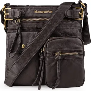 Montana West Crossbody Bag for Women Soft Washed Leather Multi Pocket crossbody handbags