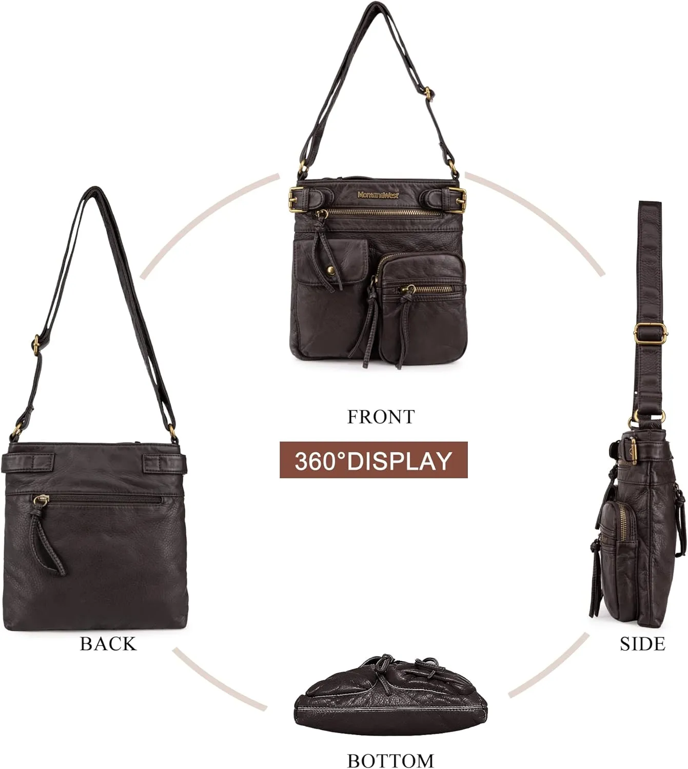 Montana West Crossbody Bag for Women Soft Washed Leather Multi Pocket crossbody handbags