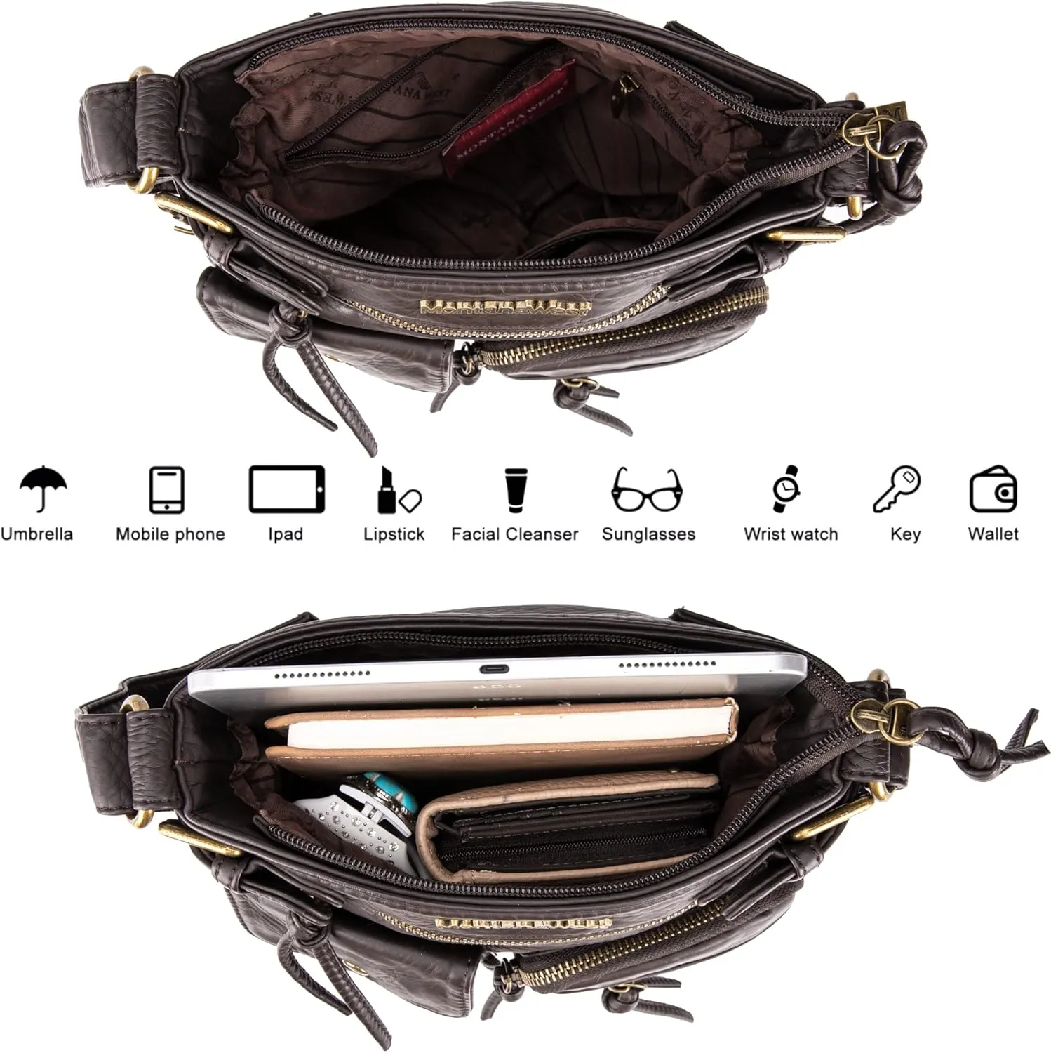 Montana West Crossbody Bag for Women Soft Washed Leather Multi Pocket crossbody handbags