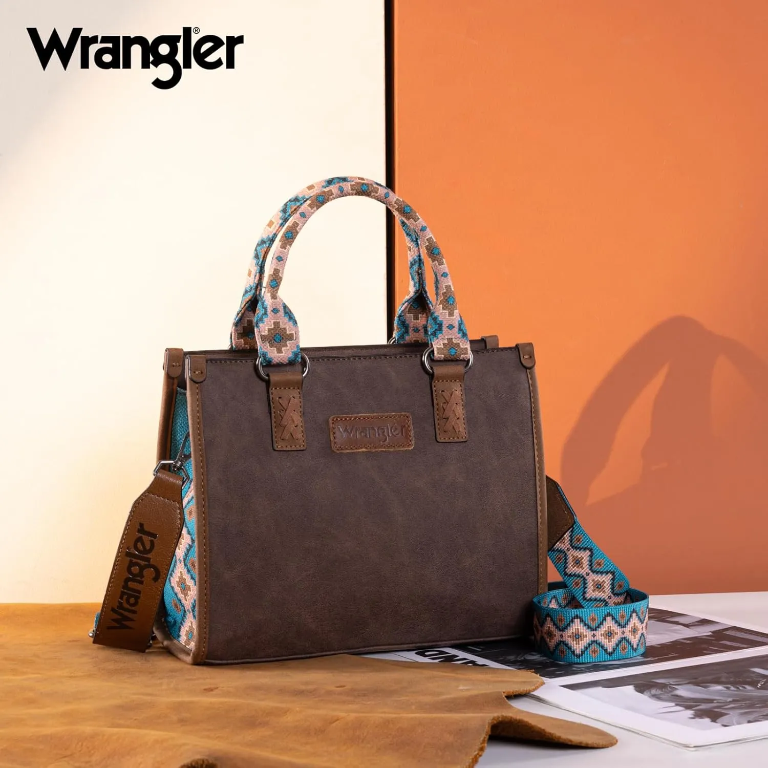 Montana West Wrangler Tote Bag for Women Western Retro Purse Top Handle Handbags with Aztec Strap