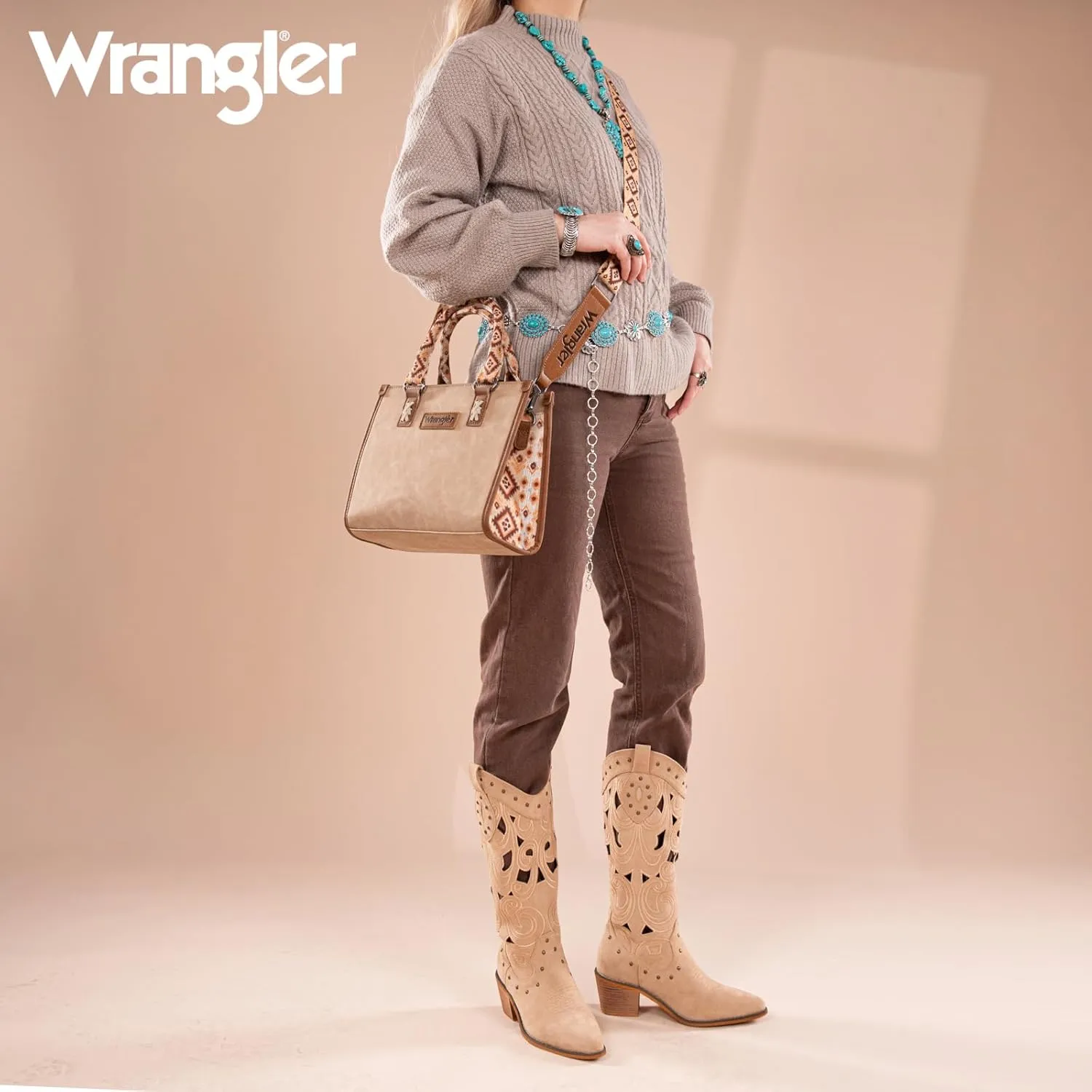Montana West Wrangler Tote Bag for Women Western Retro Purse Top Handle Handbags with Aztec Strap