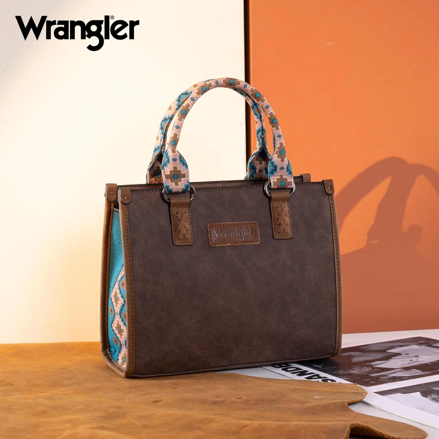 Montana West Wrangler Tote Bag for Women Western Retro Purse Top Handle Handbags with Aztec Strap